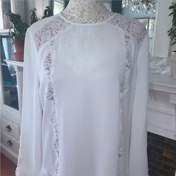 BCBGMAXAZIRA Jayne Long Sleeve Drop Waist‎ Lace White Wedding Mini Dress Size S - Picture 6 of 12